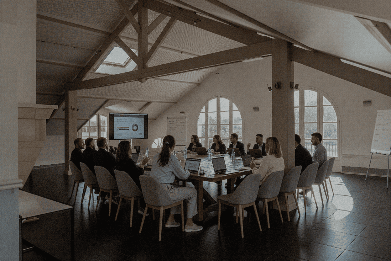 Réunion professionnelle dans la salle du parc